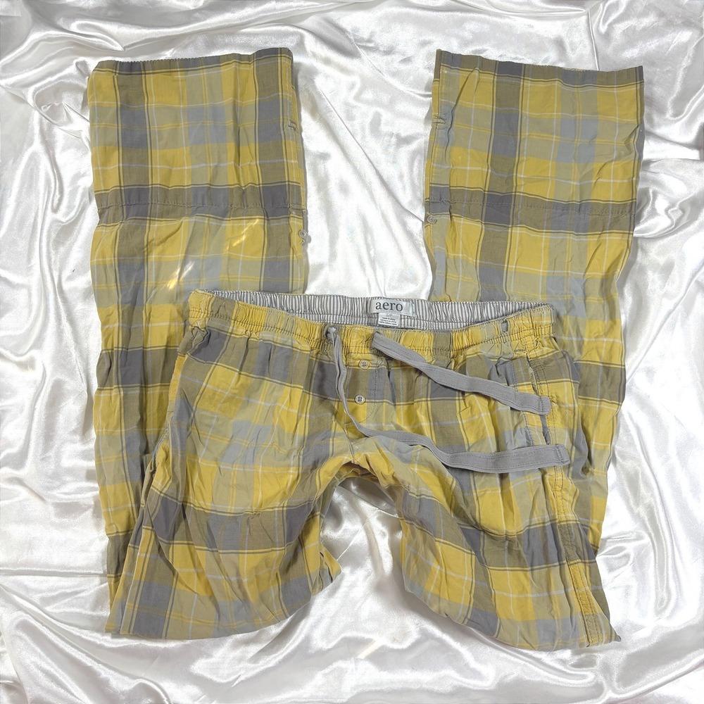 y2k Pajama Pants Yellow Fair Aeropostale Aero Plaid Cotton Lounge Bottoms S